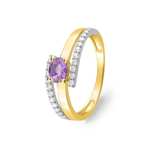 Damenring 750/18 K Gelbgold mit Amethyst oval und Zirkonia