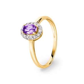 Damenring 750/18 K Gelbgold mit Amethyst und Zirkonia