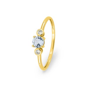 Bague or jaune 750/18 ct avec aigue-marine ronde & zircones