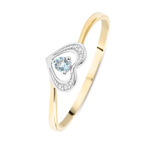 Bague or jaune 750/18 ct avec topaze bleue, Cœur