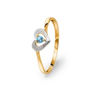 Damenring 750/18 K Gelbgold mit Blautopas, Herz