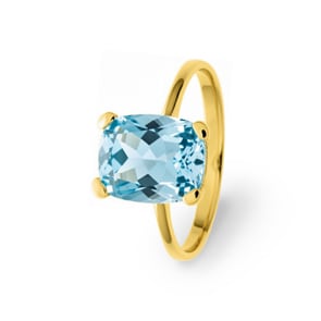Damenring 750/18 K Gelbgold mit Blautopas Kissen