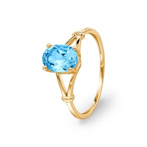 Bague or jaune 750/18 ct avec topaze bleue ovale
