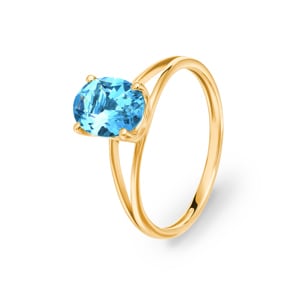 Damenring 750/18 K Gelbgold mit Blautopas oval