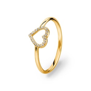 Damenring 750/18 K Gelbgold mit Diamanten 0.05 ct H/si, Herz