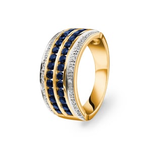 Damenring 750/18 K Gelbgold mit Diamanten 0.08 ct H/Si und Saphiren
