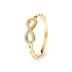 Damenring 750/18 K Gelbgold mit Diamanten 0.11 ct H/si, Infinity