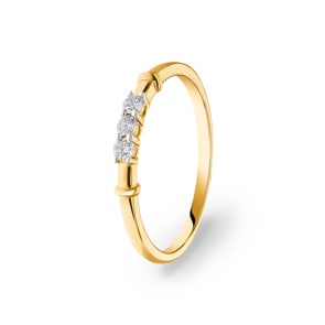 Bague or jaune 750/18 ct avec diamants 0.11 ct H/si, Trilogie
