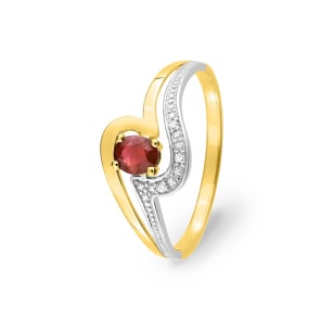 Bague or jaune 750/18 ct avec rubis 0.47ct. et diamants 0.01ct.