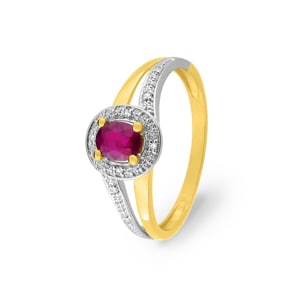 Bague or jaune 750/18 ct avec rubis 0.47ct. et diamants 0.02ct.