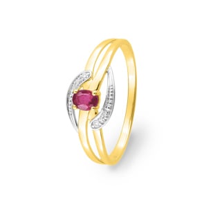 Damenring 750/18 K Gelbgold mit Rubin  & Diamanten 0.01ct.