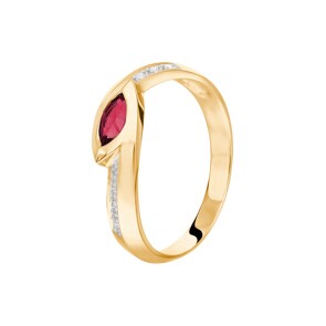 Damenring 750/18 K Gelbgold mit Rubin & Diamanten 0.05 ct H/si, Ø 54