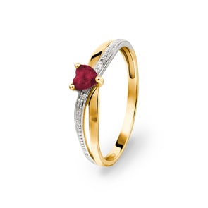 Damenring 750/18 K Gelbgold mit Rubin Herz & Diamanten 0.01ct.