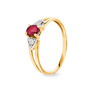 Damenring 750/18 K Gelbgold mit Rubin oval & Diamanten 0.01ct.