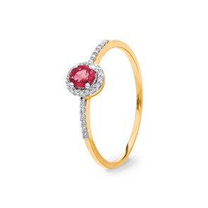 Bague or jaune 750/18 ct avec rubis ovale & diamants 0.08 ct H/si