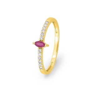 Damenring 750/18 K Gelbgold mit Rubin oval & Diamanten 0.10 ct.