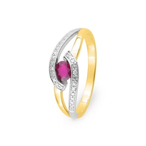 Damenring 750/18 K Gelbgold mit Rubin oval und Diamanten 0.03ct.