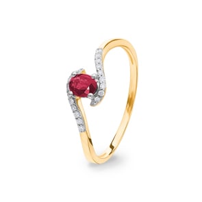 Damenring 750/18 K Gelbgold mit Rubin oval und Diamanten 0.07 ct H/si