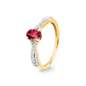 Bague or jaune 750/18 ct avec rubis ovale et diamants 0.13 ct H/si