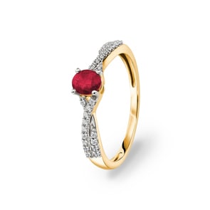 Damenring 750/18 K Gelbgold mit Rubin oval und Diamanten 0.13 ct H/si