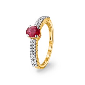 Damenring 750/18 K Gelbgold mit Rubin oval und Diamanten 0.16 ct H/si