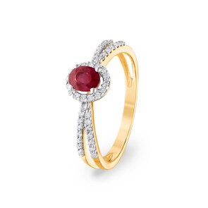 Bague or jaune 750/18 ct avec rubis ovale et diamants 0.19 ct H/si