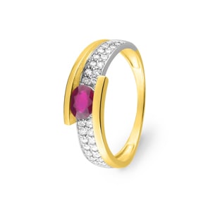 Damenring 750/18 K Gelbgold mit Rubin oval und Zirkonia