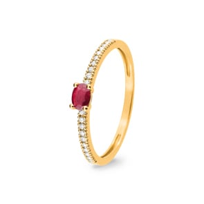 Damenring 750/18 K Gelbgold mit Rubin oval und Zirkonia