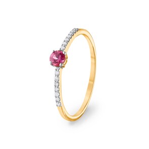 Bague or jaune 750/18 ct avec rubis ronde & diamants 0.07 ct H/si