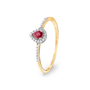 Bague or jaune 750/18 ct avec rubis poire et diamants 0.08 ct H/si