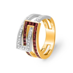 Bague or jaune 750/18 ct avec rubis carrée 1.15ct. & diamants 0.11ct.