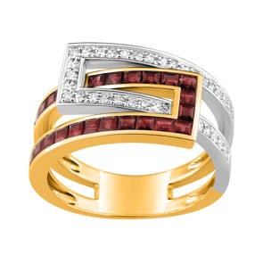 Damenring 750/18 K Gelbgold mit Rubinen 1.15ct. & Diamanten 0.11ct.