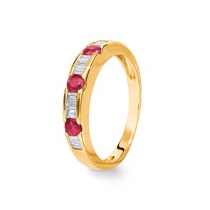 Damenring 750/18 K Gelbgold mit Rubinen & Diamanten 0.27 ct H/si, Ø 54