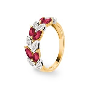 Damenring 750/18 K Gelbgold mit Rubinen Marquise 1.12ct. und Diamanten 0.07ct.