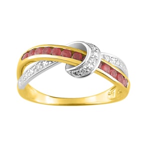 Damenring 750/18 K Gelbgold mit Rubinen rund & Diamanten 0.03ct.