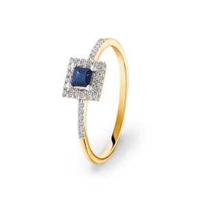 Damenring 750/18 K Gelbgold mit Saphir und Diamanten 0.09 ct H/si