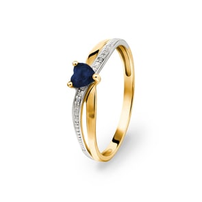 Ring 750/18 K Yellow Gold with Sapphire & Diamonds 0.01ct.