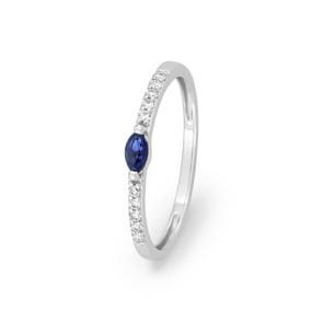 Damenring 750/18 K Weissgold mit Saphir oval & Diamanten 0.08 ct.