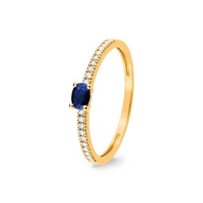 Ring 750/18 K Yellow Gold with oval Sapphire and Cubic Zirconia