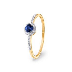 Bague or jaune 750/18 ct avec saphir ronde et diamants 0.07 ct H/si