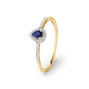 Damenring 750/18 K Gelbgold mit Saphir Tropfen und Diamanten 0.08 ct H/si