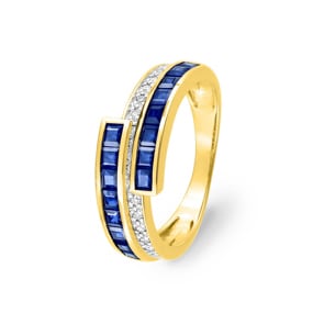 Damenring 750/18 K Gelbgold mit Saphiren 1.44ct. & Diamanten 0.06ct.