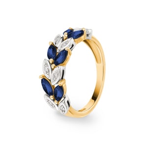 Damenring 750/18 K Gelbgold mit Saphiren Marquise 1.32ct. und Diamanten 0.07ct.