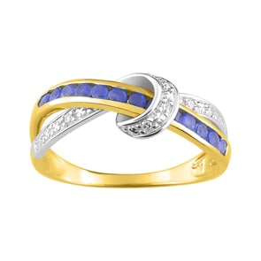 Damenring 750/18 K Gelbgold mit Saphiren rund & Diamanten 0.03ct.