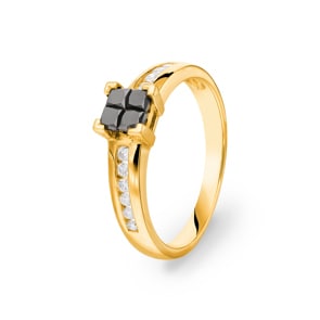 Damenring 750/18 K Gelbgold mit schwarzen Diamanten 0.49 ct Ø 54