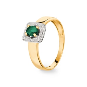Bague 750/18 K or jaune avec émeraude 0.33ct. et diamants 0.02ct.