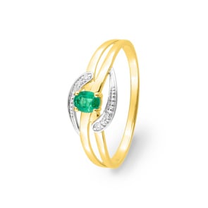 Damenring 750/18 K Gelbgold mit Smaragd  & Diamanten 0.01ct.