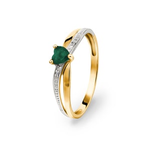 Damenring 750/18 K Gelbgold mit Smaragd Herz & Diamanten 0.01ct.