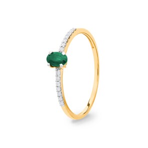 Damenring 750/18 K Gelbgold mit Smaragd oval & Diamanten 0.07 ct H/si