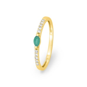 Bague or jaune 750/18 ct avec emeraud ovale & diamants 0.08 ct.